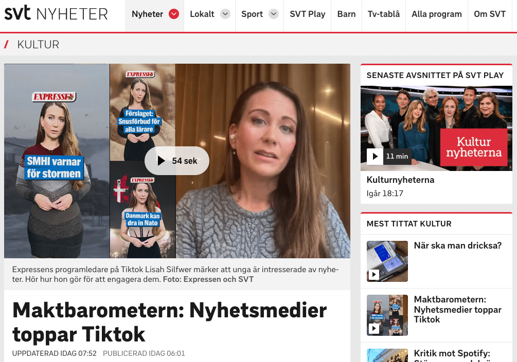 Lisah Silfwer intervjuad av SVT om Maktbarometern 2025.